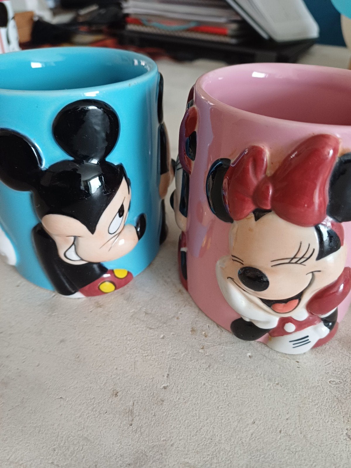 2 3d Disney mokken., Ophalen of Verzenden, Mickey Mouse, Gebruikt, Servies