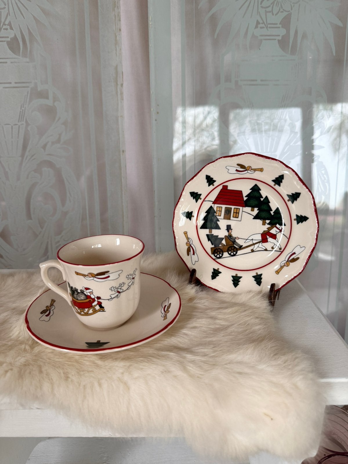 Mason’s Christmas village trio kop schotel taart bord izgs, Ophalen, Zo goed als nieuw