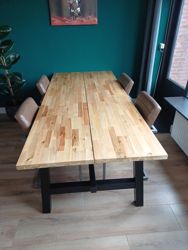 Robuuste eettafel 235x100 cm - Ideaal voor grote gezinnen, Gebruikt, 100 tot 150 cm, 200 cm of meer, Industrieel, Modern