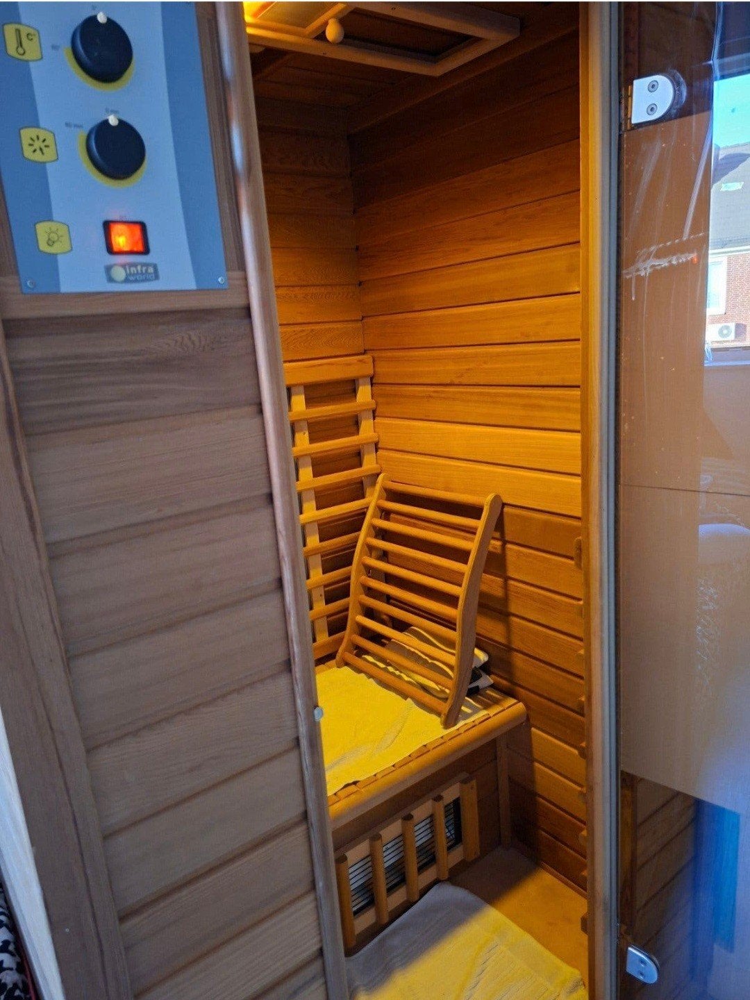 compacte 60 graden sauna met lichttherapie, Sport en Fitness, Ophalen, Zo goed als nieuw, Infrarood, Complete sauna