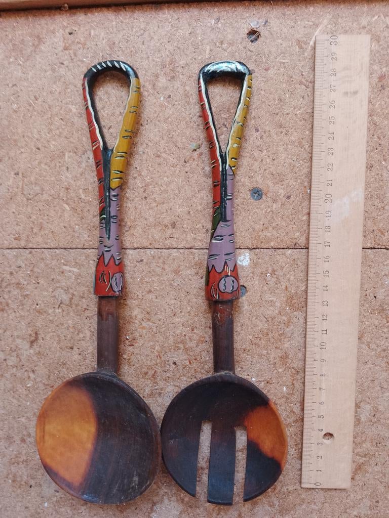 Houten Saladebestek Set - Handgesneden Afrikaanse Stijl, Ophalen, Nieuw, Hout