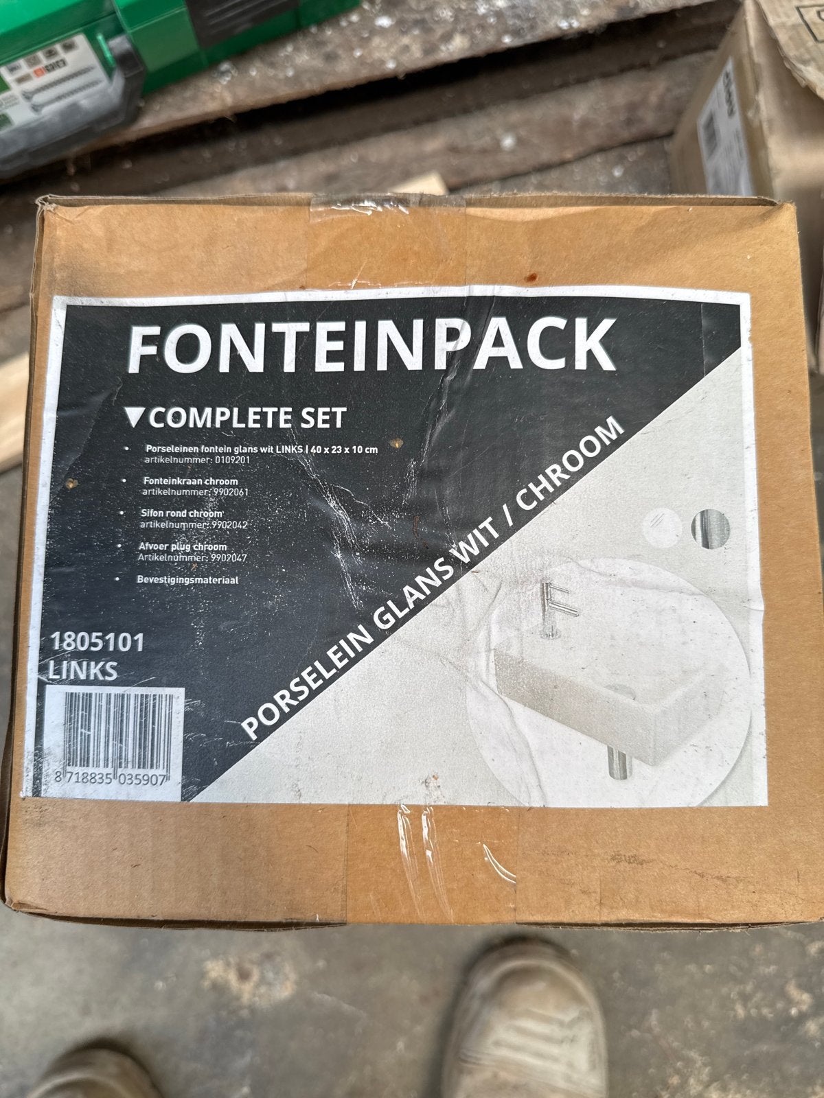 Fonteinpack compleet set - Porselein glans wit LINKS, Ophalen of Verzenden, Nieuw, Chroom, Wastafel