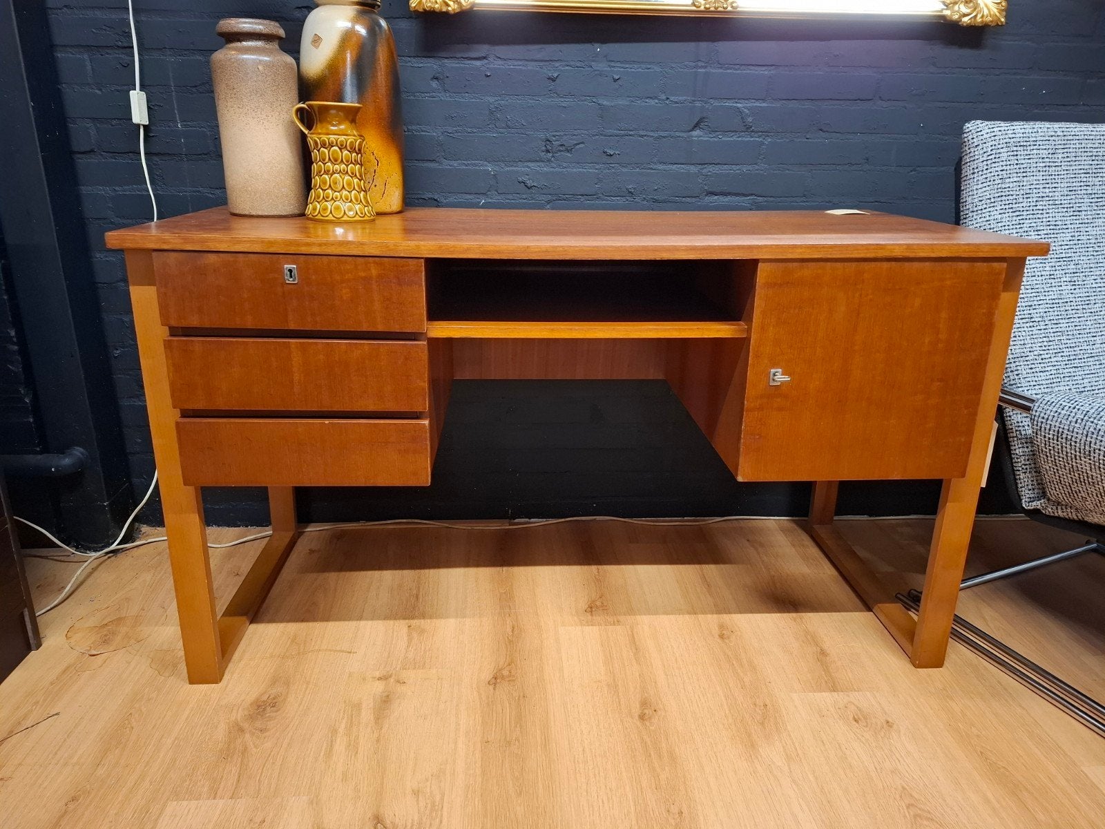 Vintage bureau teak werkplek tafel mid century design, Ophalen, Scandinavisch, Hout, ...