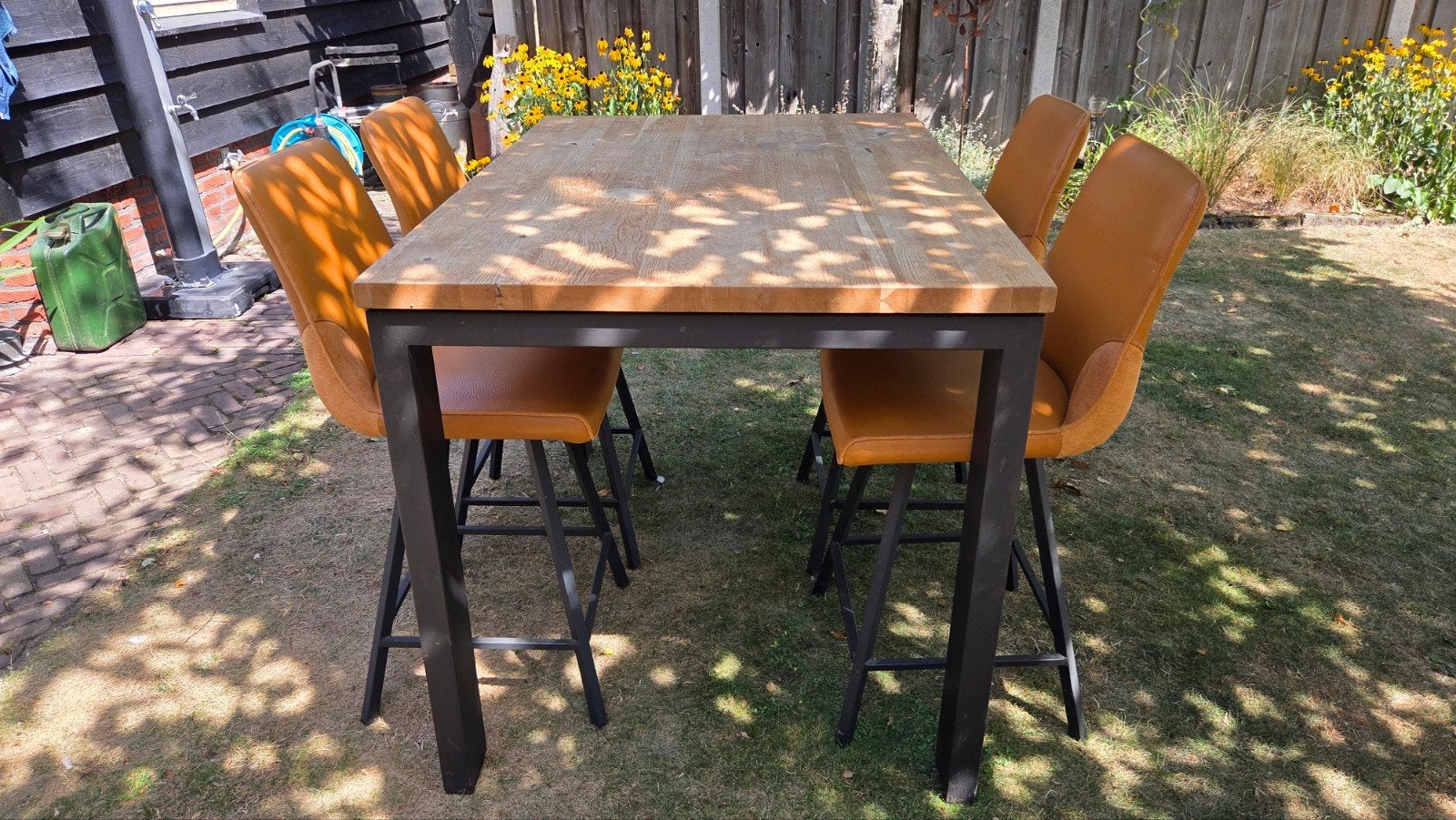 Eikenhouten eettafel met 4 draaibare stoelen, Gebruikt, 100 tot 150 cm, Rechthoekig, Modern, Landelijk