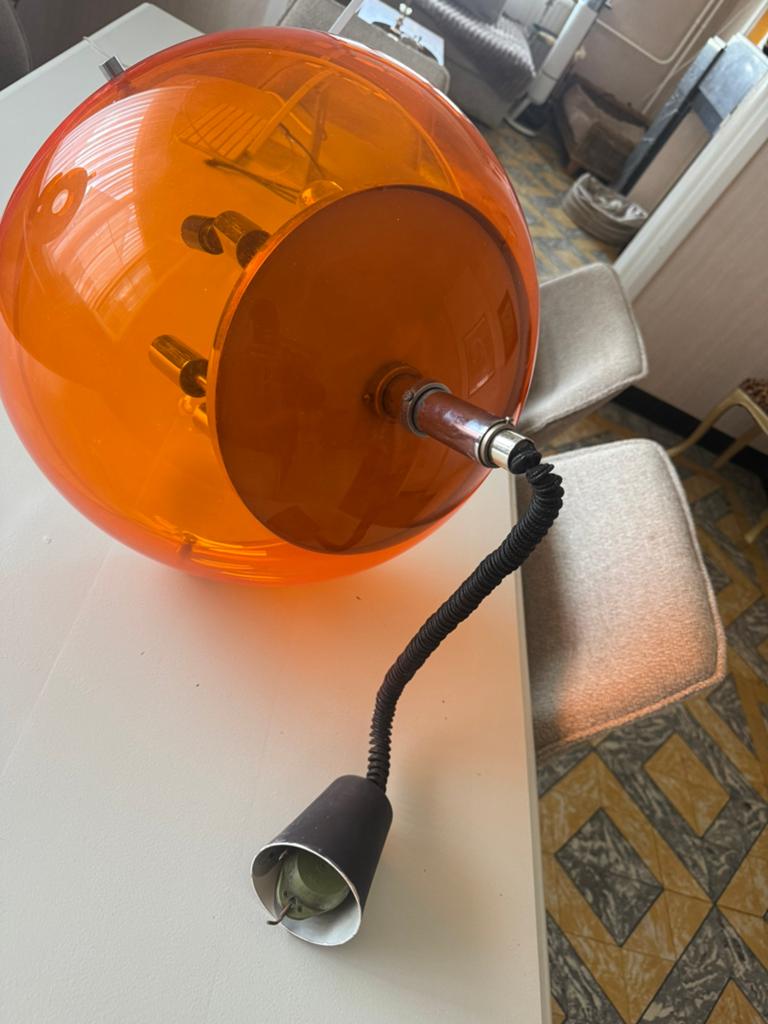 Vintage Oranje Bolvormige Hanglamp - Hoogte Verstelbaar, Antiek en Kunst, Antiek | Lampen, Ophalen of Verzenden