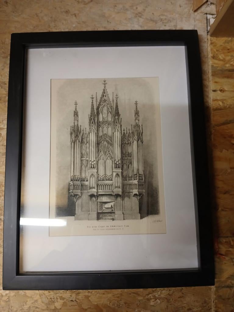 Antieke gravure: Orgel in Dom van Königsberg, Antiek en Kunst, Kunst | Etsen en Gravures, Ingelijst, 1800 - 1899, Architectuur