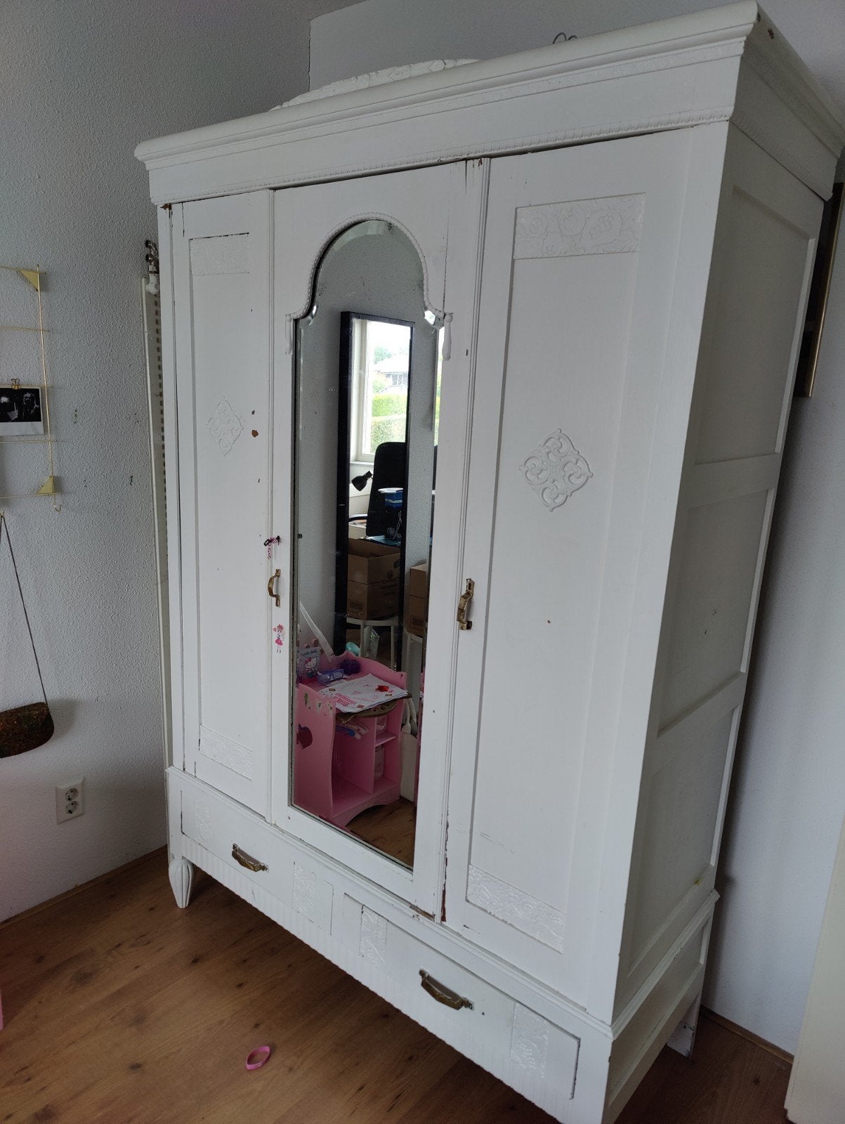 Antieke kledingkast met spiegel en lades 138x56x210 cm's, Huis en Inrichting, Antiek, Gebruikt, 100 tot 150 cm, Ophalen of Verzenden
