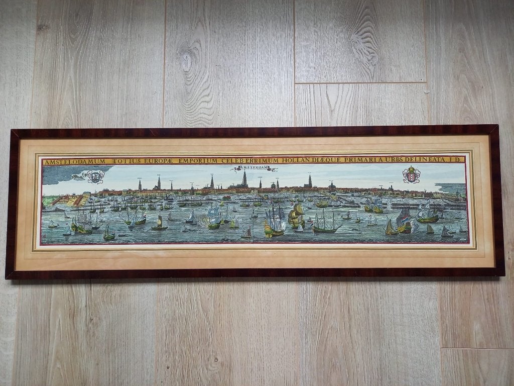 Panorama van Amsterdam naar Danckers, ca. 1680, Ophalen of Verzenden, Klassiek, Achter glas, Stads- / dorpsgezicht