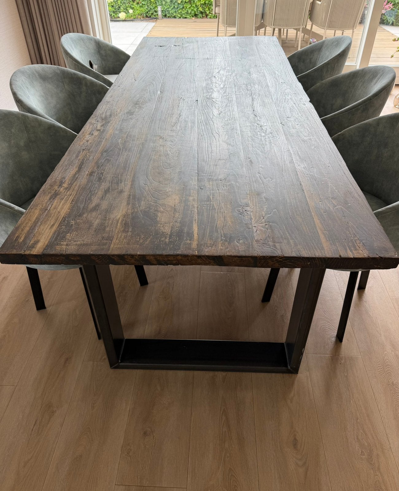 Houten eettafel, Ophalen, Gebruikt, 200 cm of meer, Vijf personen of meer