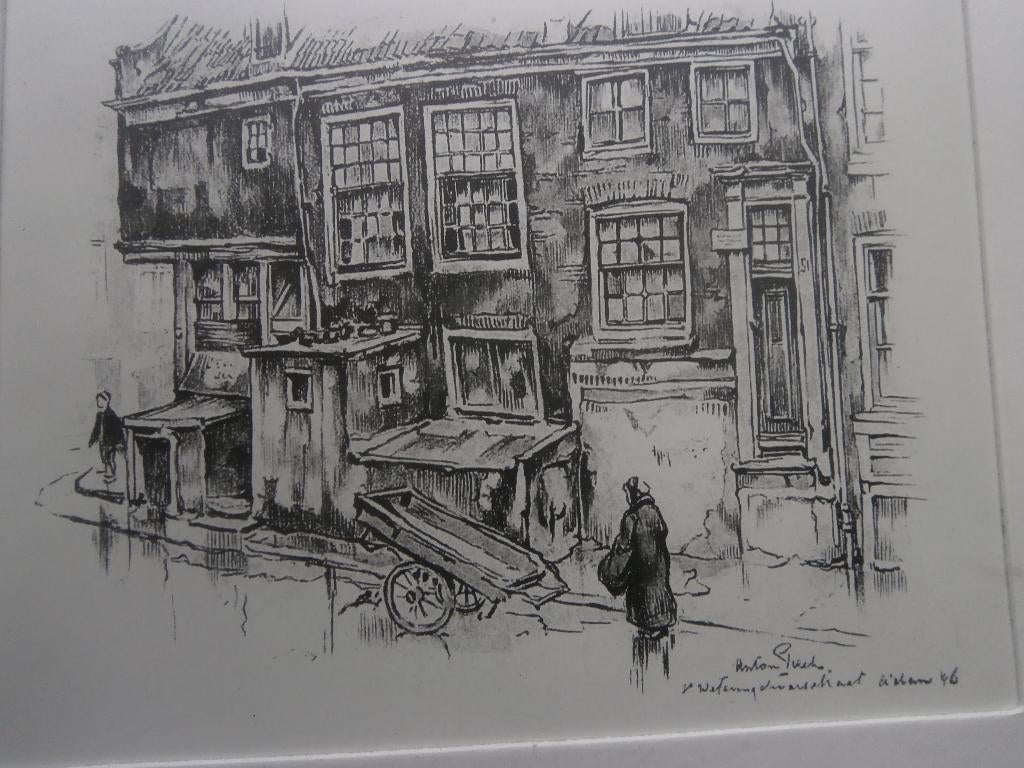 Anton Pieck, Prent v/d 1e Wetering Dwarssstraat te Amsterdam, Verzamelen, Ophalen, Voor 1940, Gebruikt, Gebouw