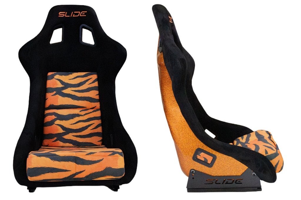 Slide KS2 Kuipstoel zwart oranje tijger alcantara glitter, Ophalen of Verzenden