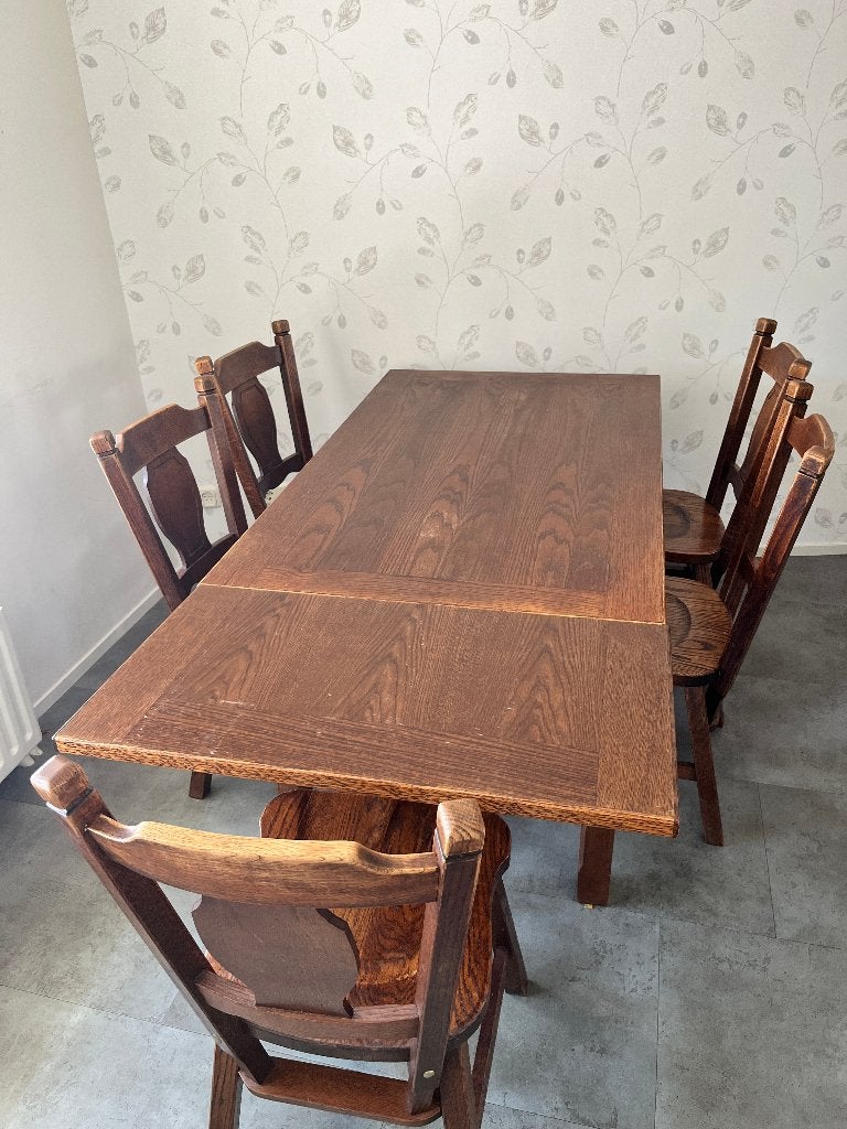 tafel met 5 stoelen, uitschuifbaar blad, gratis, Ophalen, Gebruikt, Klassiek, 50 tot 100 cm