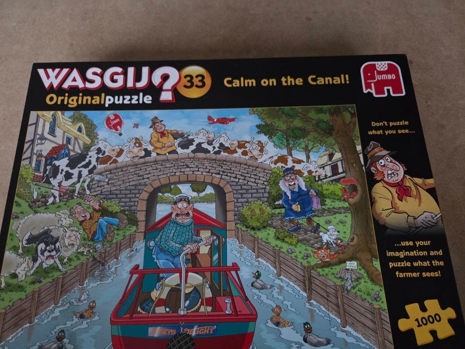 Wasgij Original 33: Calm on the Canal! 1000 stukjes, Ophalen of Verzenden, 500 t/m 1500 stukjes, Zo goed als nieuw, Legpuzzel