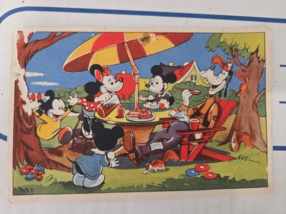 Oude ansichtkaart Mickey Mouse en vrienden - Gelopen, Ophalen of Verzenden