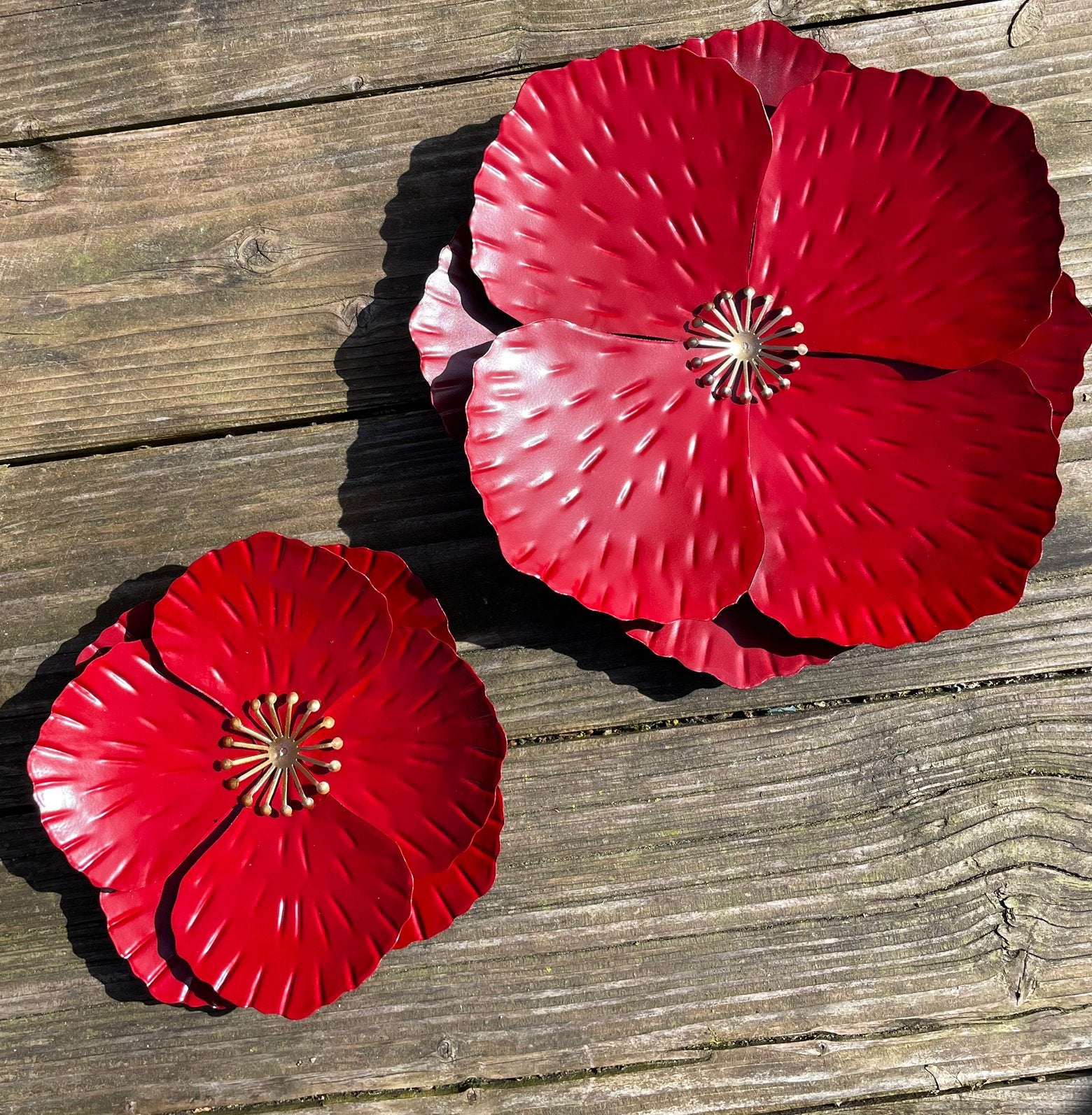 NIEUW !! Prachtige set van 2 metalen klaprozen wandhangers, Tuin en Terras, Tuinwanddecoratie, Ophalen of Verzenden, Nieuw