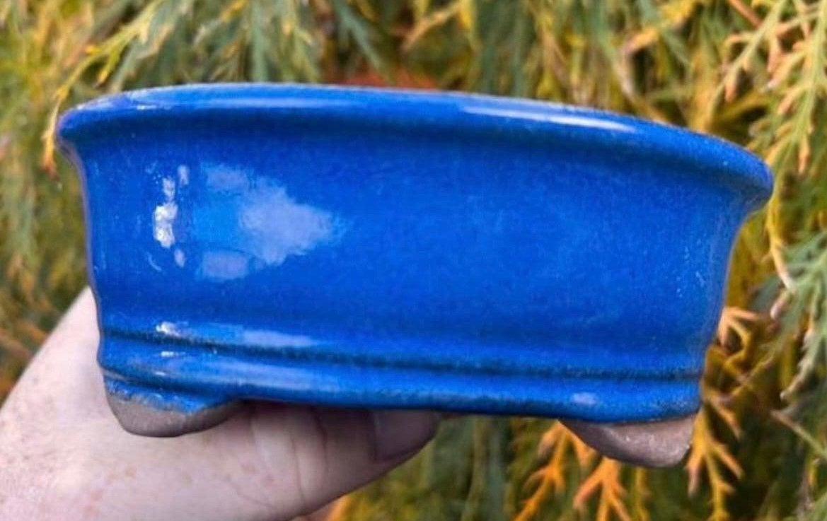 Bonsai schaal blauw-paars geglazuurd aardewerk 13,2x10,8x4,8, Ophalen of Verzenden, Zo goed als nieuw, Overige vormen, Aardewerk