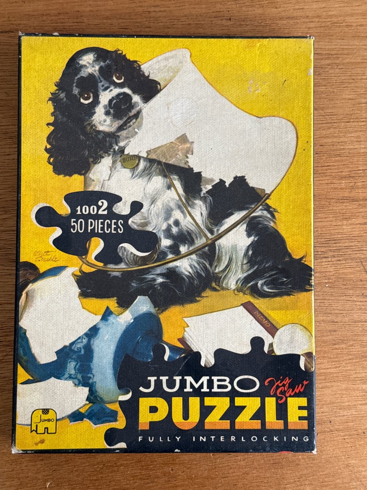 Vintage Jumbo Legpuzzel met Hond - 1002 50 Stukjes, Ophalen of Verzenden, Minder dan 500 stukjes, Gebruikt, Legpuzzel