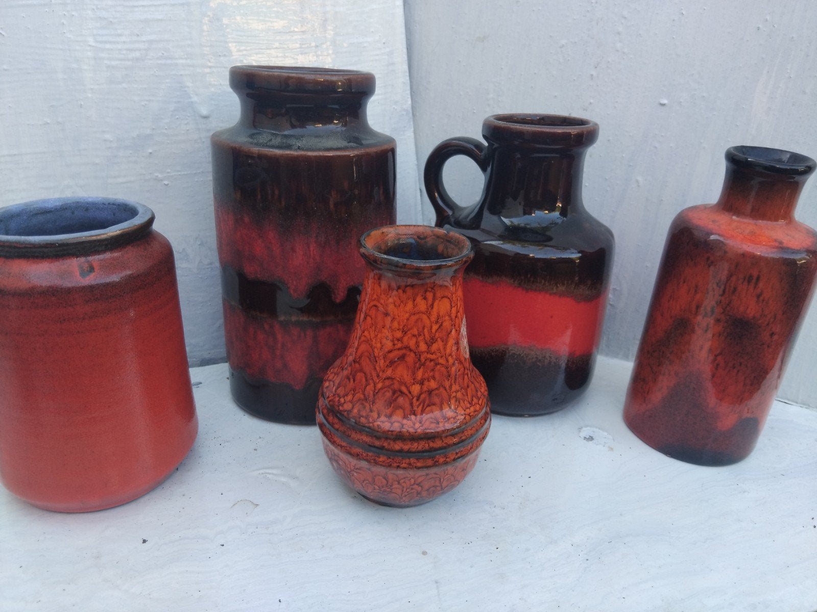 Vintage West Germany Keramiek Vazen Set - Fat Lava Stijl, Ophalen of Verzenden
