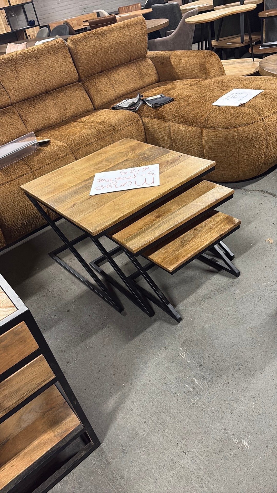 Bijzettafel 3 delig  mango 70x70 56x56 41x41, Ophalen, Minder dan 55 cm, Outletliving7@gmail.com, Rond