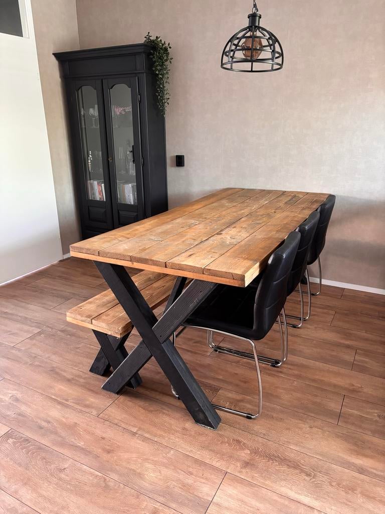 Eettafel set met bank en stoelen, Huis en Inrichting, Tafels | Eettafels, Ophalen, 50 tot 100 cm, Zo goed als nieuw, 150 tot 200 cm