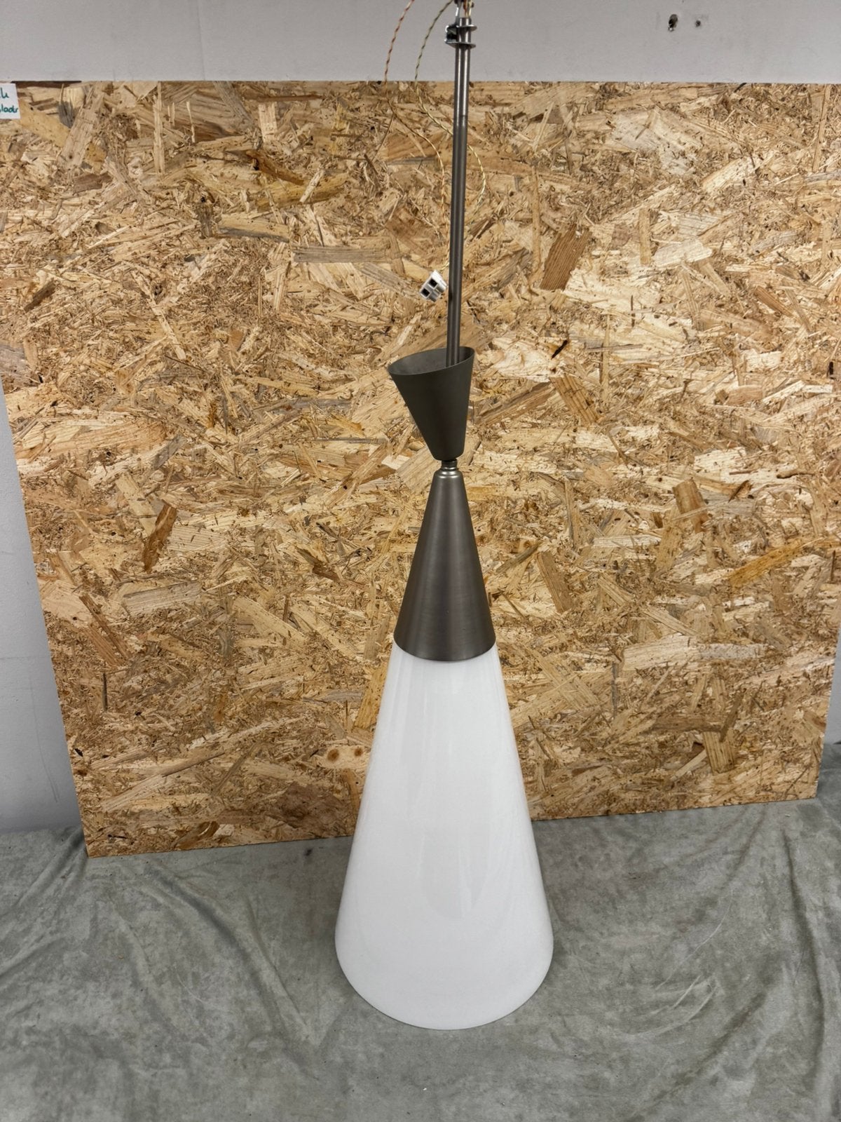 Grote Conische Hanglamp Opaline Melkglas&Staal -70 cm -Rek4, Vintage, Ophalen of Verzenden, X, Minder dan 100 cm