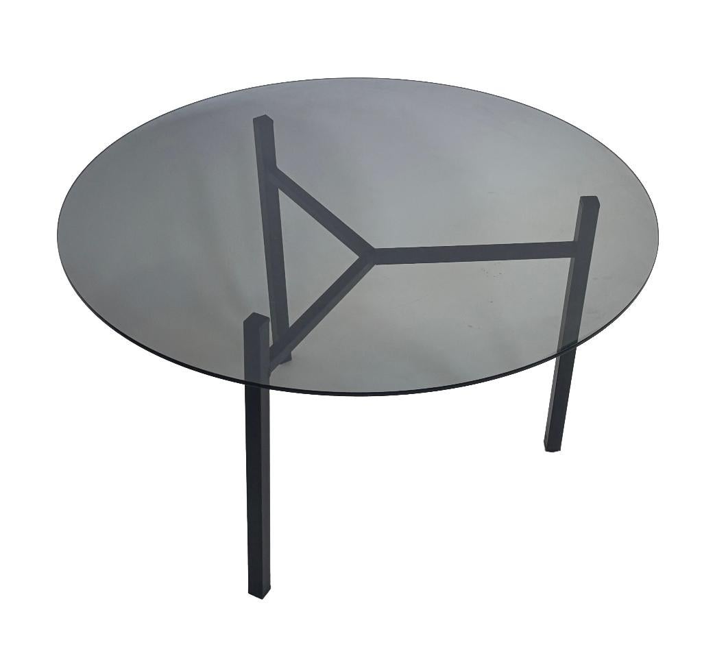 Vintage salontafel bijzettafel metaal en rookglas jaren 70, Gebruikt, 50 tot 100 cm, Vintage, 50 tot 100 cm
