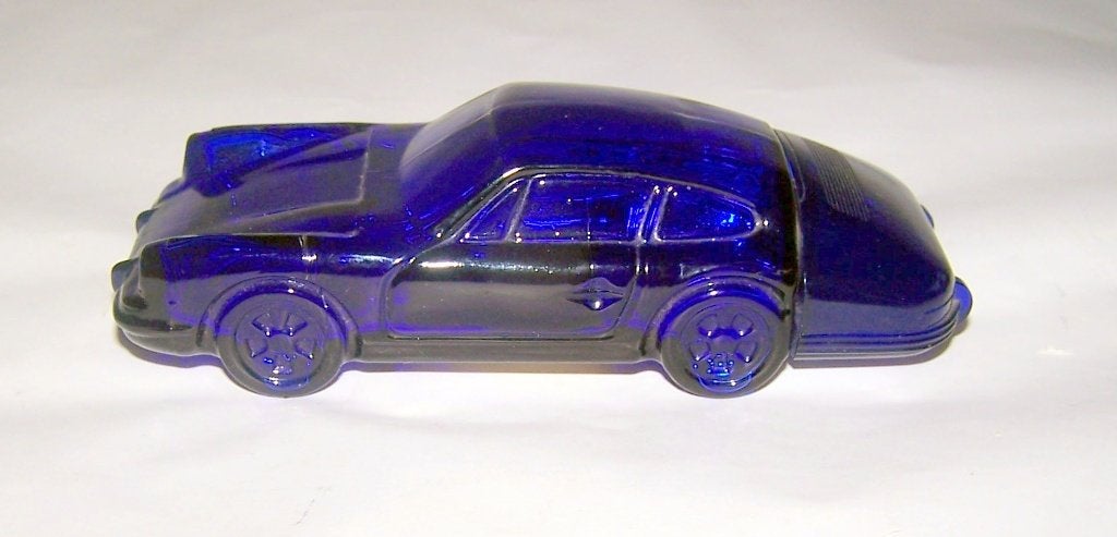 Kobaltblauwe glazen Avon Wild Country aftershave Porschefles, Ophalen of Verzenden, Zo goed als nieuw, Miniatuur