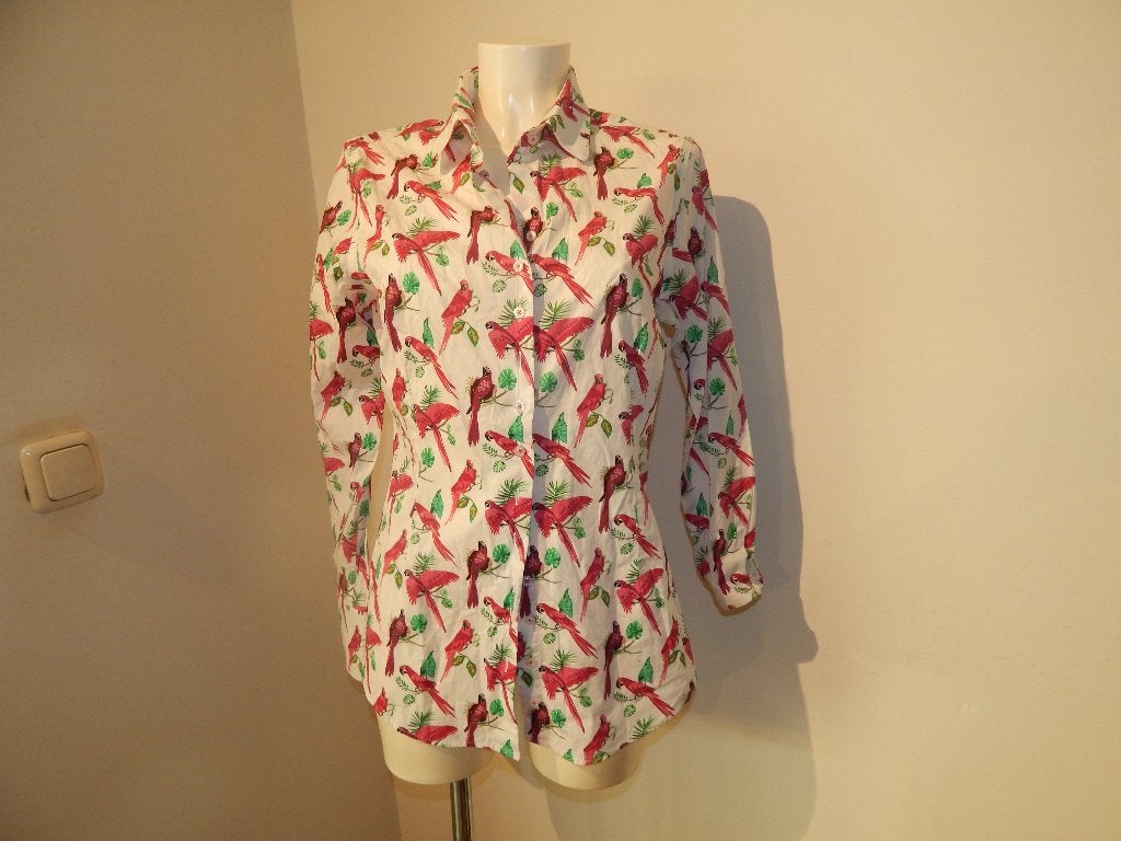 Cavallaro Napoli aparte blouse papegaai vogel print kleur 42, Cavallaro, Maat 42/44 (L), Zo goed als nieuw, Meerkleurig