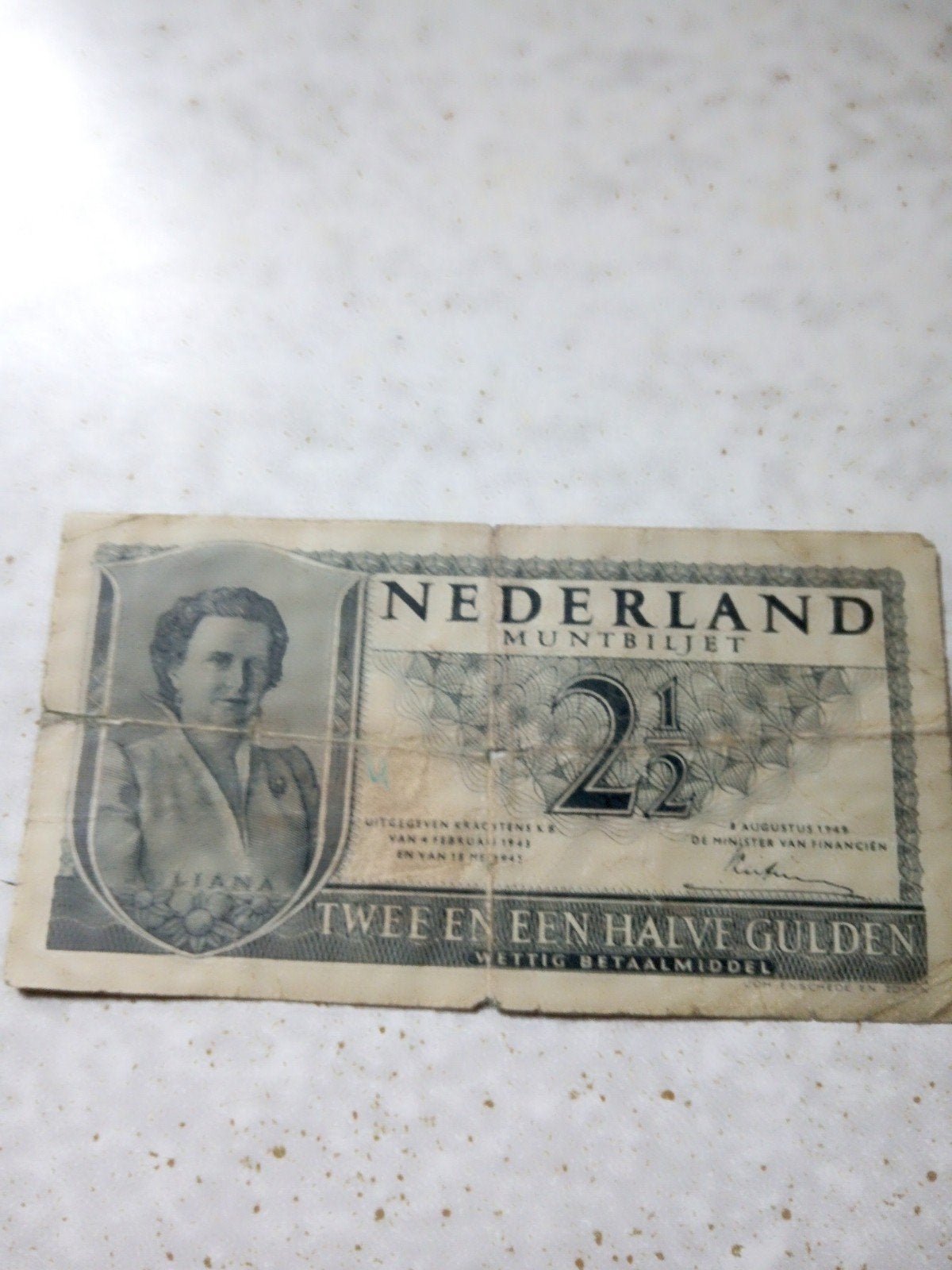 Nederlands Bankbiljet 2 1/2 Gulden augustus 1948 Juliana, Postzegels en Munten, Ophalen of Verzenden, 2½ gulden, Los biljet