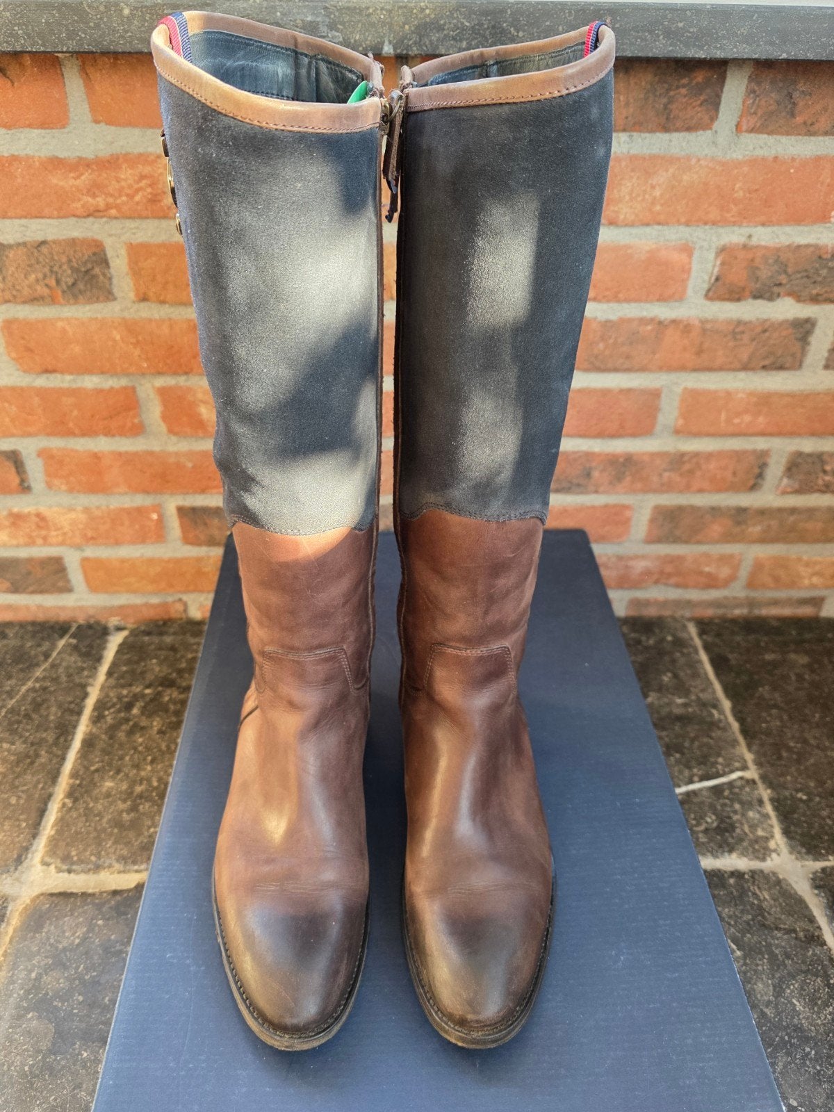 Tommy Hilfiger leren laarzen - mt. 40 - bruin/blauw, Ophalen of Verzenden, Zo goed als nieuw, Blauw, Hoge laarzen