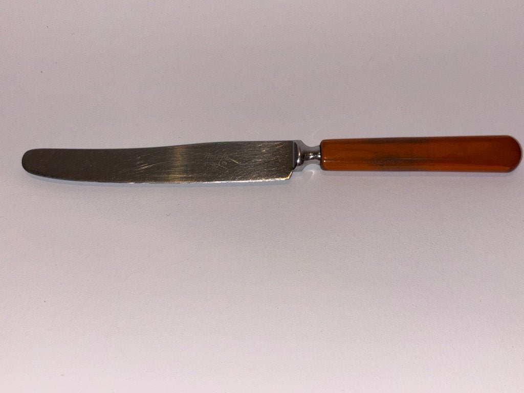 Vintage Amefa Dinermes Amber / Butterscotch Bakeliet Handvat, Antiek en Kunst, Ophalen of Verzenden