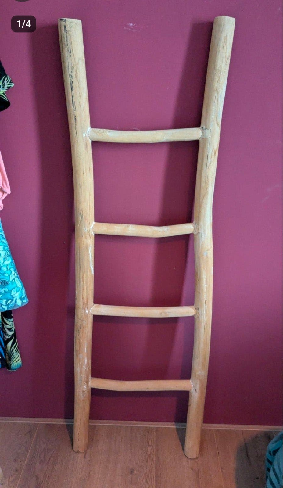Decoratieve houten ladder voor plaids, handdoeken of kleding, Ophalen, Hout, Gebruikt, Boho
