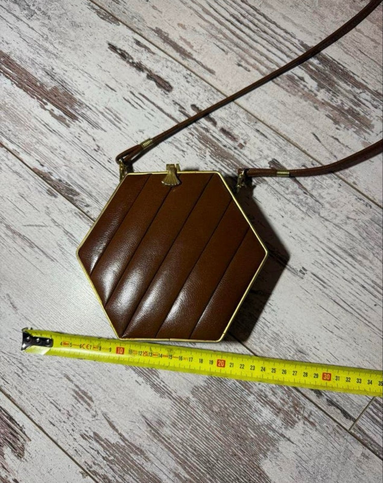 Vintage Bruin Tasje met Gouden Details - Avondtasje, Ophalen of Verzenden, Gebruikt, Bruin, Avondtasje