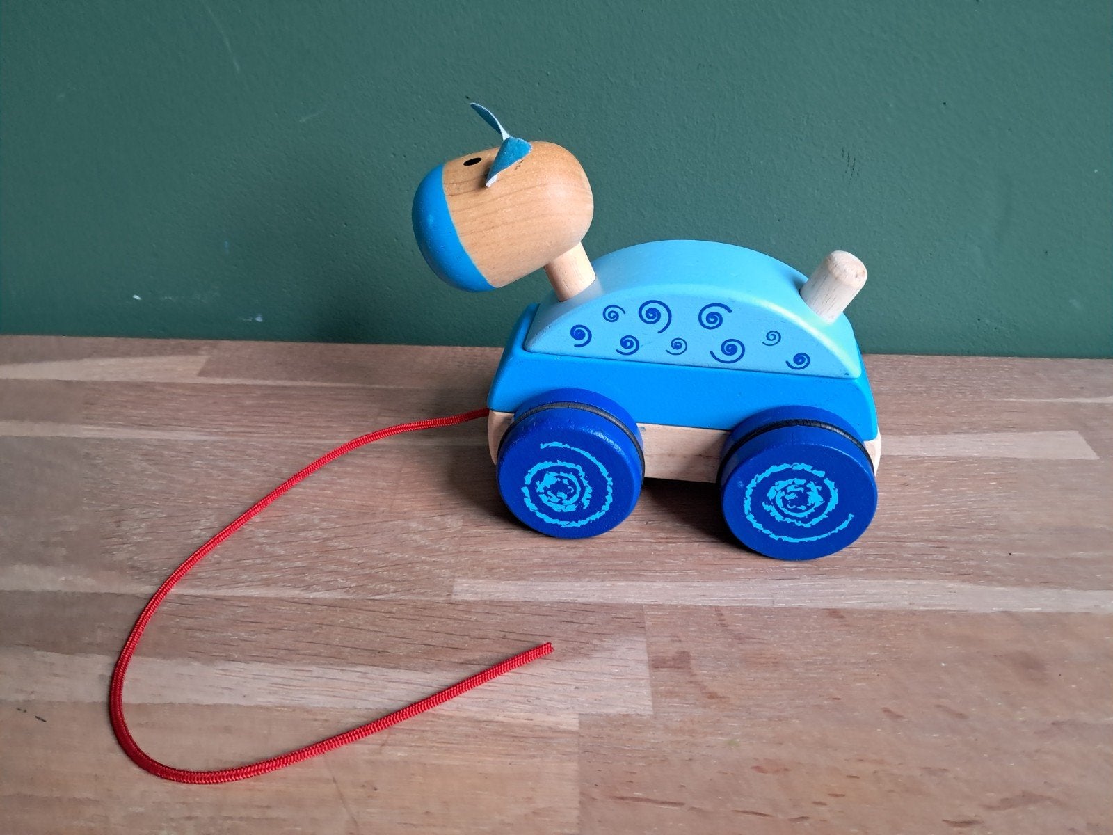 De Groene Merel houten trekfiguur blauw, Ophalen of Verzenden
