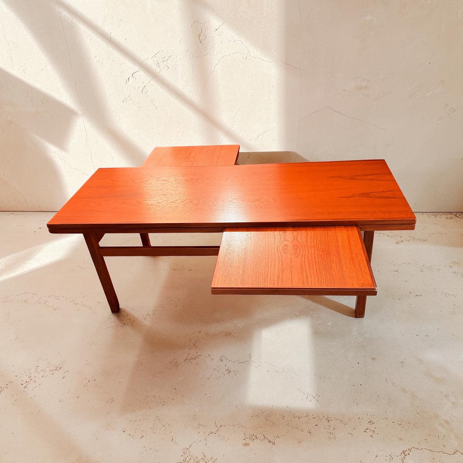 Vintage mid-century salontafel, uitschuifbaar, teak fineer, Ophalen, Gebruikt, 100 tot 150 cm, Teakhout