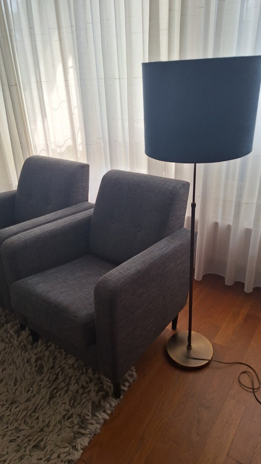 Twee comfortabele stoffen fauteuils Blauw, Ophalen, 75 tot 100 cm, Zo goed als nieuw, 50 tot 75 cm