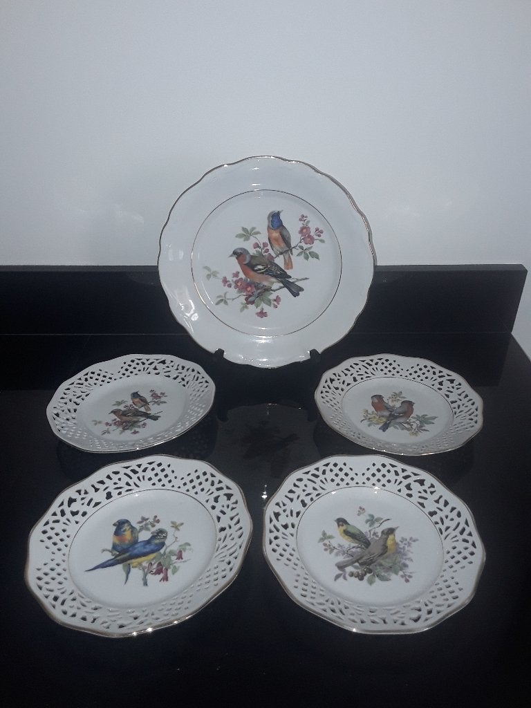 5 Schumann sierborden met vogels, Verzenden, Zo goed als nieuw, Porselein, Bord of Schaal