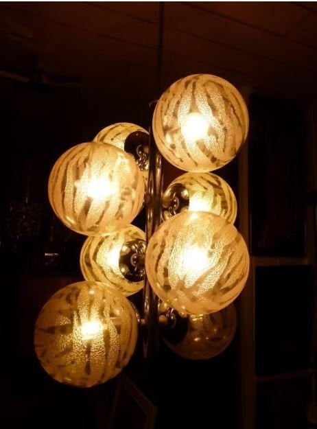 vintage space age hanglamp R. Essig 60er kroonluchter, Ophalen, E14 (klein), Zo goed als nieuw, Glas