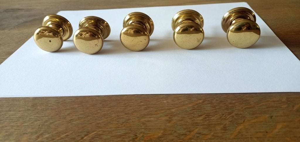 Set 5 glans messing kastknoppen- rozet 36 mm incl. schroeven, Ophalen of Verzenden, Gebruikt, Koper of Messing, Overige typen
