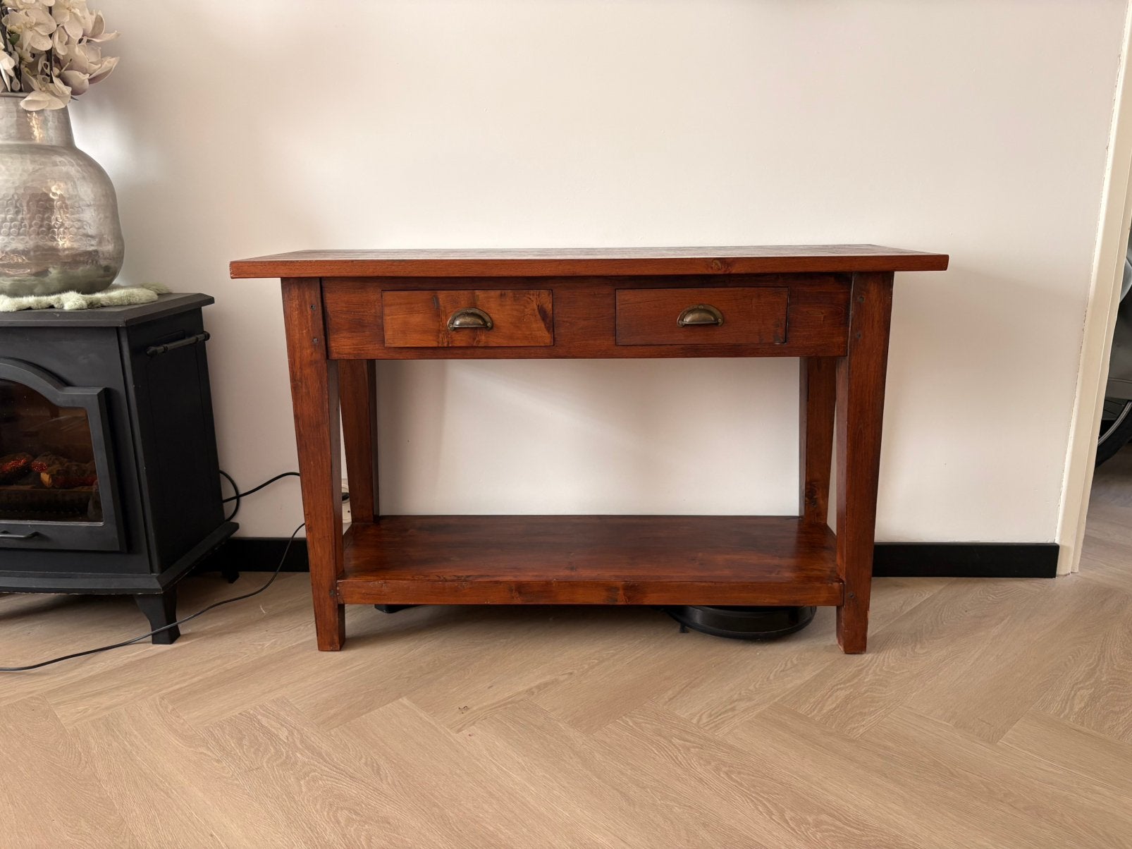 Side table mahonie hout, Ophalen, 100 tot 150 cm, Zo goed als nieuw, Overige houtsoorten