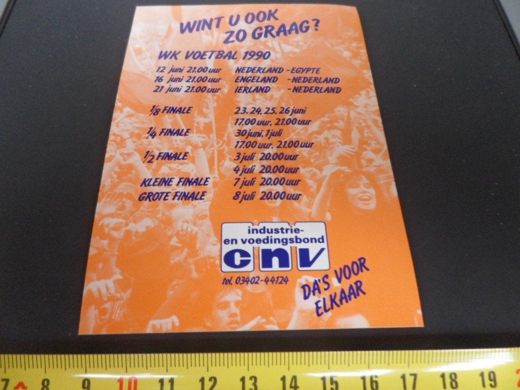 sticker Wint u ook zo graag ?  WK Voetbal 1990  CNV bond, Ophalen of Verzenden, Zo goed als nieuw