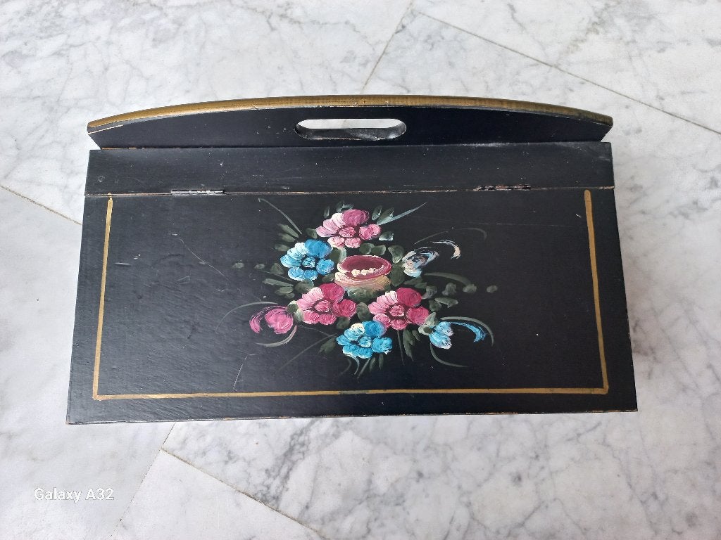 Hindelooper houten kistje handgeschilderd, afm 30x13x15 cm, Antiek en Kunst, Ophalen of Verzenden