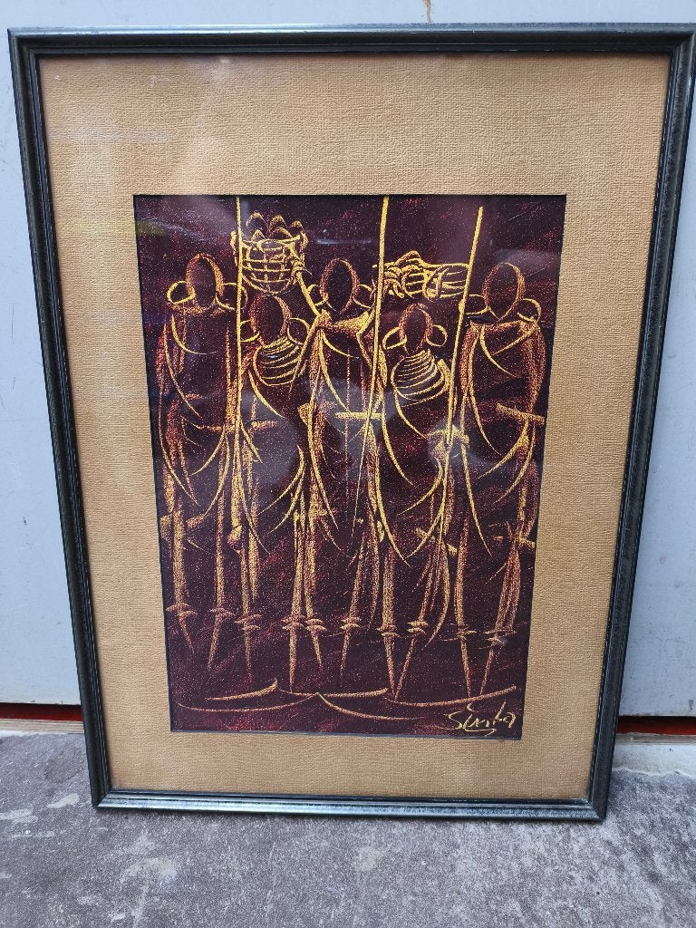 Maasai Familiy van kunstenaar Simba, Figuren, Ophalen of Verzenden, Olieverf, Passe-partout
