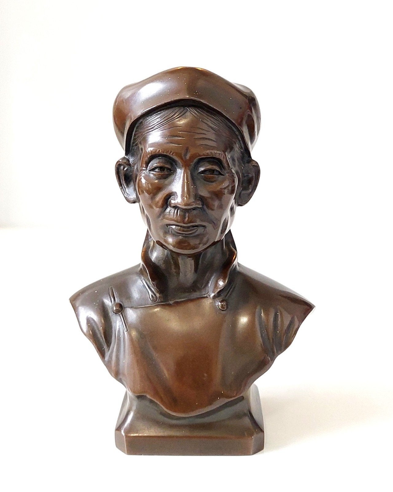 Oud Bronzen Buste Sculptuur Aziatische Man Brons Beeld, Ophalen of Verzenden, Brons