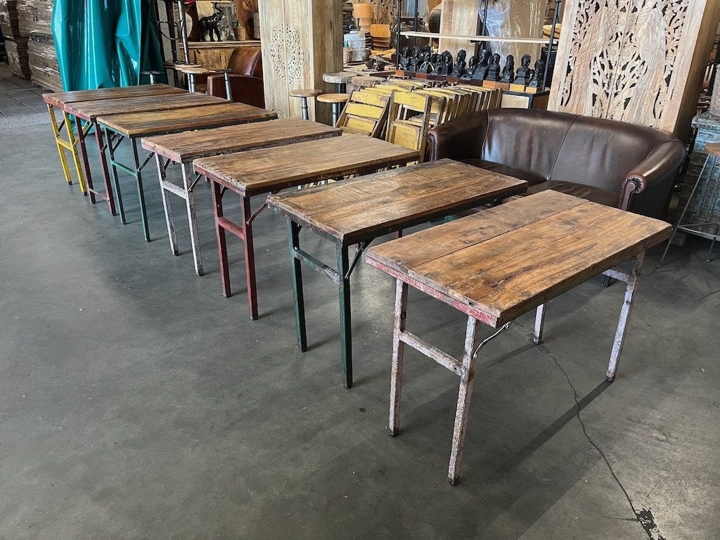 Oude inklapbare Cafe tafels/bistrotafels/eettafels origineel, Ophalen, Gebruikt, Rechthoekig, Metaal