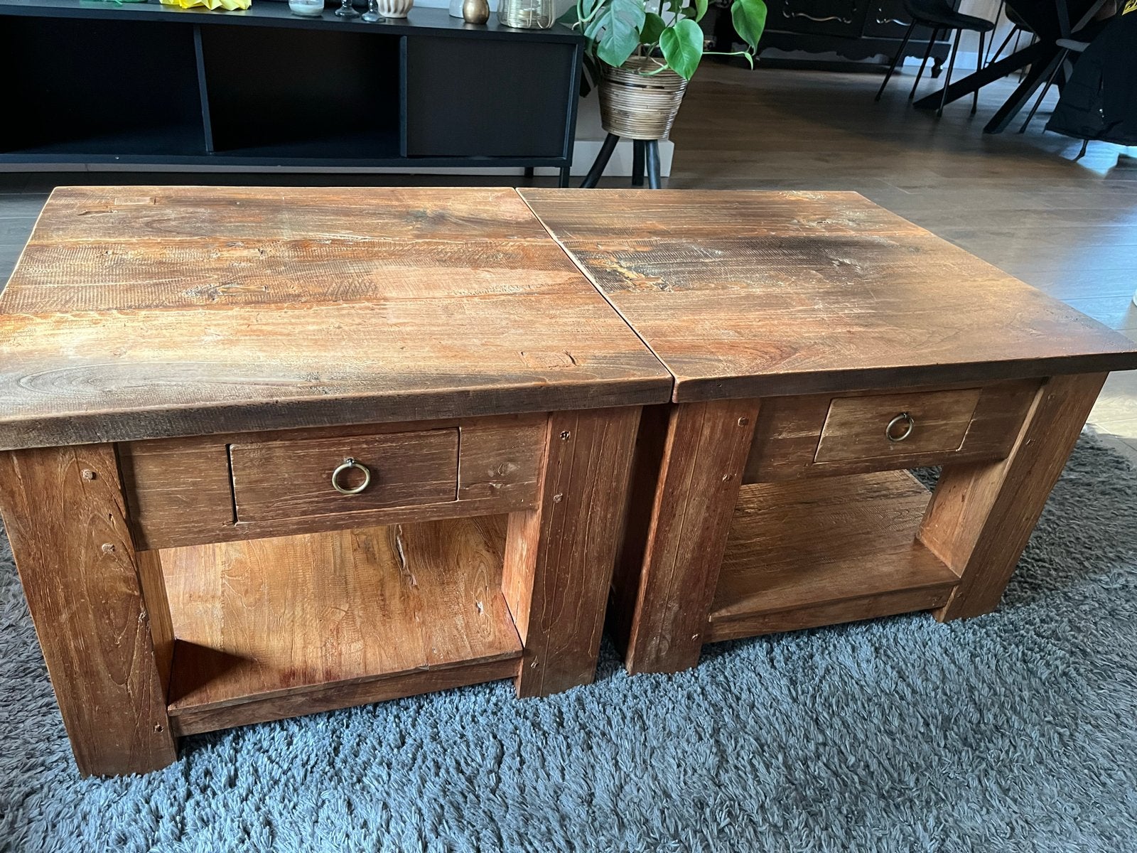Teak houten salon tafel 60x60, Gebruikt, Vierkant, Teakhout, 50 tot 100 cm