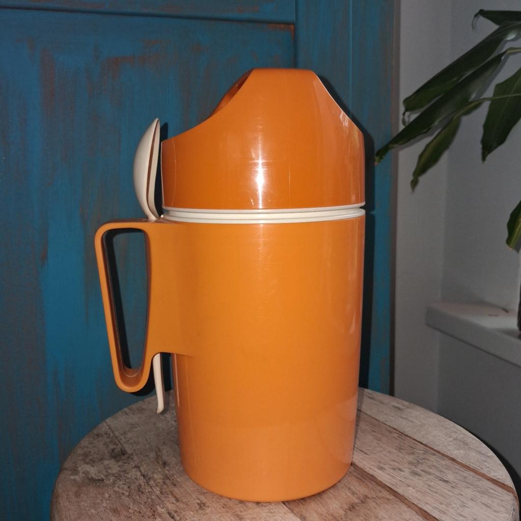 Vintage Oranje Thermoskan met Lepel - Dr. Zimmermann, Ophalen of Verzenden, Gebruikt, Crème, Beker of Kan