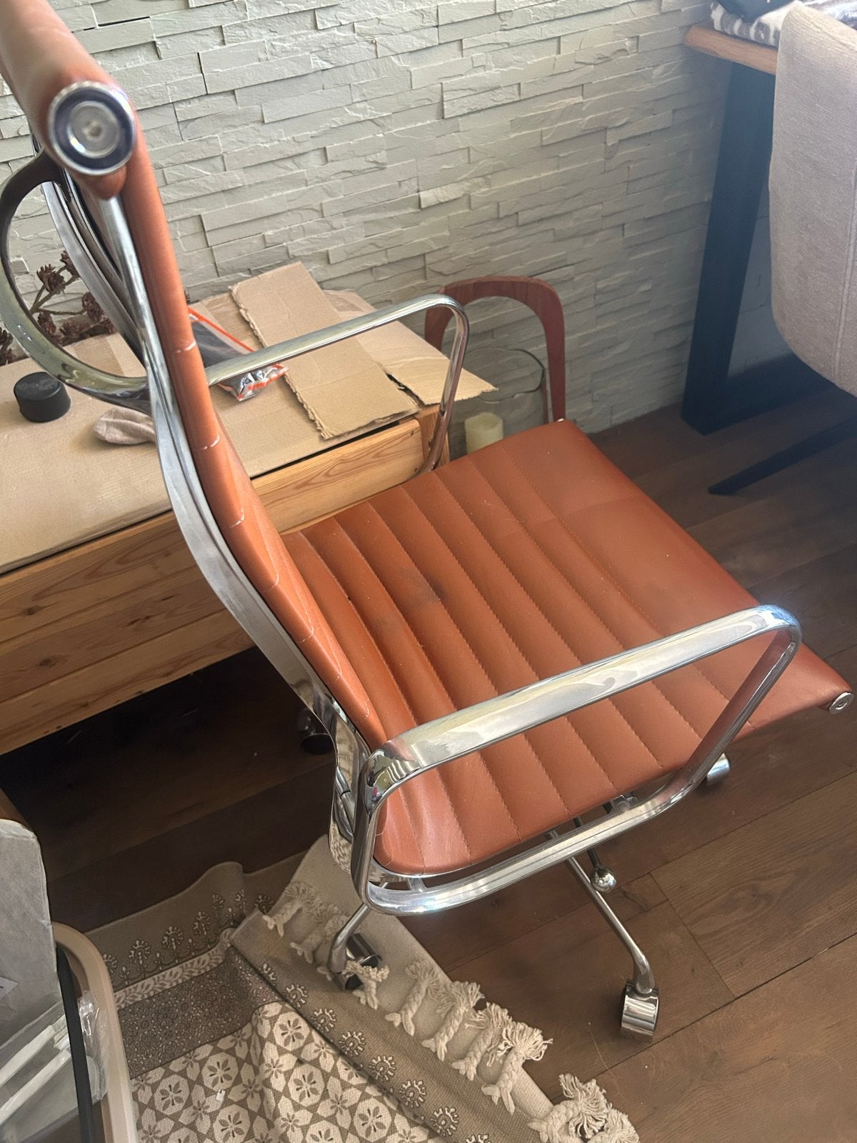 Leren Bureaustoel - Bruin met Chrome Onderstel, Huis en Inrichting, Bureaustoelen, Ophalen, Gebruikt, Bruin, Bureaustoel