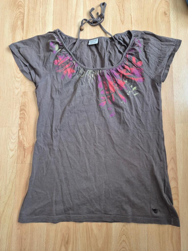 T-shirt met bloemenprint en halternek van EDC by Esprit, Maat 38/40 (M), Bruin, Ophalen of Verzenden, EDC by Esprit