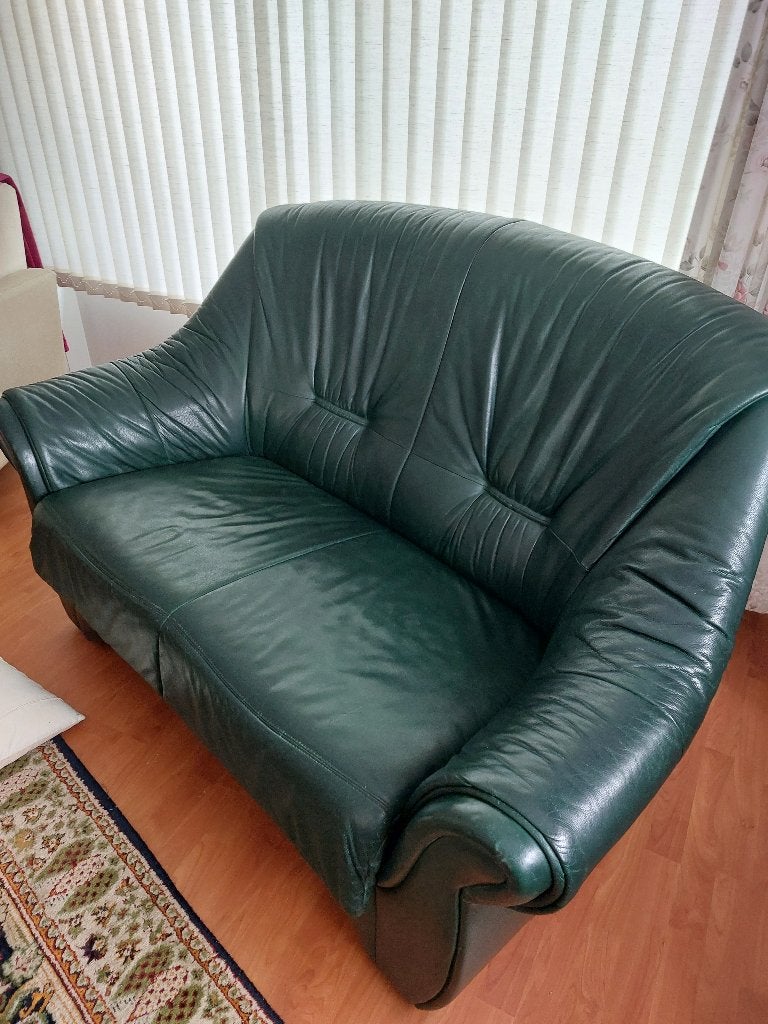 Leren 2 zits bank, Huis en Inrichting, Banken | Bankstellen, Ophalen, Gebruikt, Minder dan 75 cm, 150 tot 200 cm